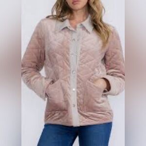 L  Quilted Button Down Jacket Blush Pink & Gray Hem & Thread